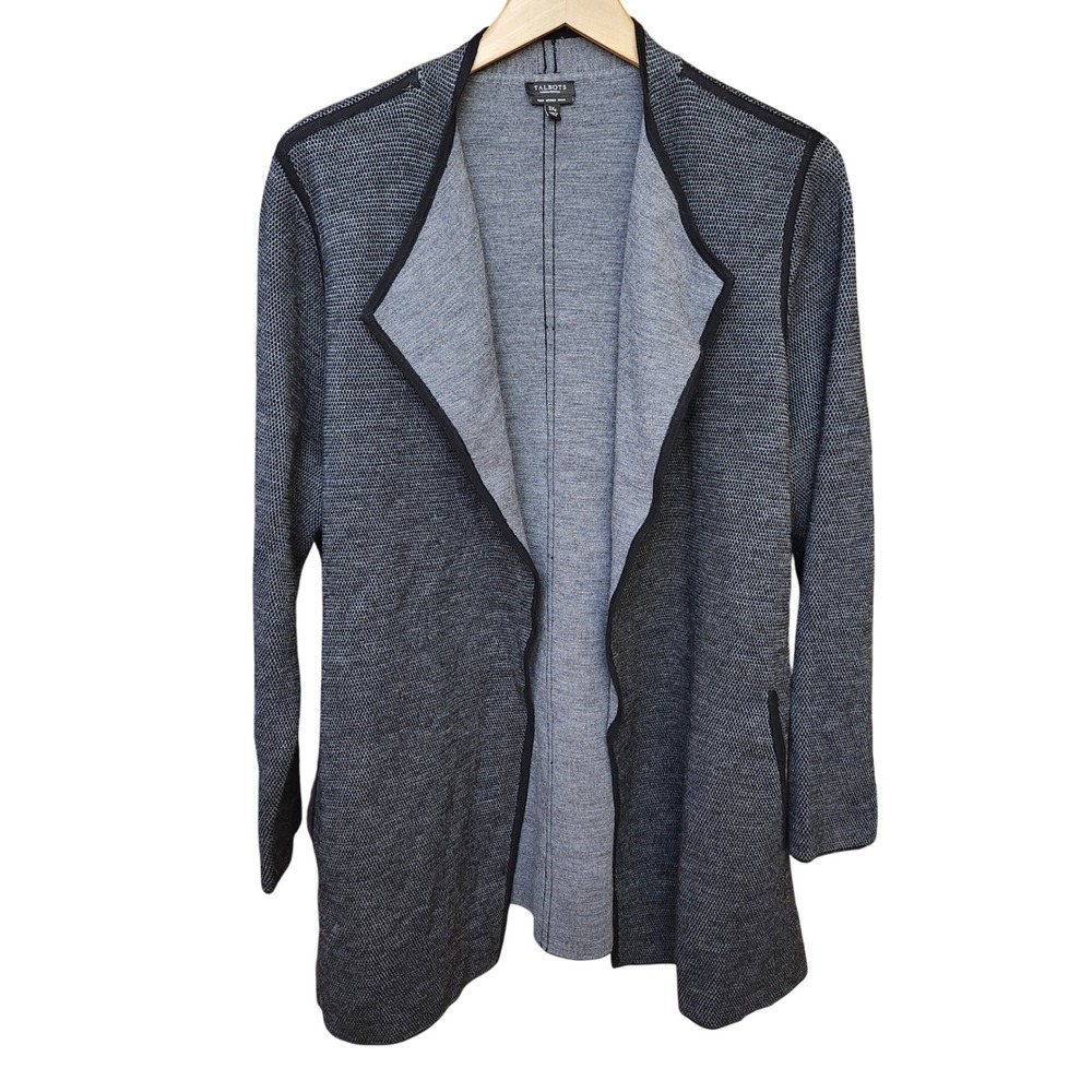 Talbots Woman‎ Petites 3XP Gray Merino Wool Knit Open Front Cardigan Sweater